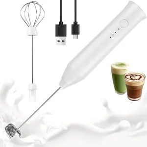 Handheld Rechargeable Milk Frother Electric Frother Wand Drink Mixer Detachable With 2 Stainless Whisks for Coffee Lattes Matcha Egg(White)