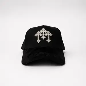 Barbas Hats x Rich The Kid x Chrome Crystal Cross Black Snapback – Premium Streetwear Baseball Cap Featuring Luxury 3D Cross Embroidery and an Adjustable Unisex