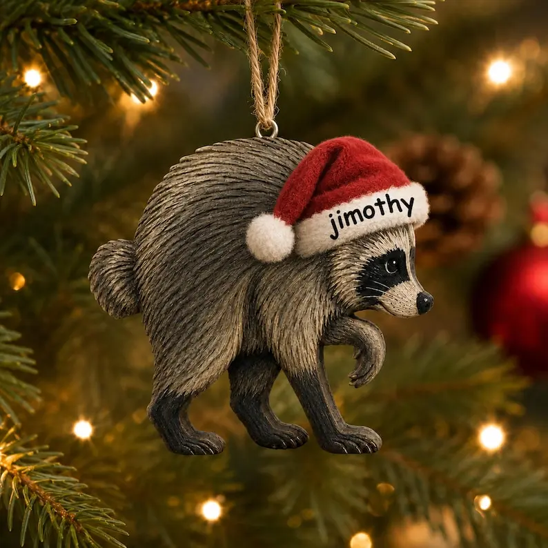 Jimothy Raccoon Ornament, Seattle Raccoon Christmas Decor, Funny Secret Santa Gift, Jimothy the Raccoon Keepsake