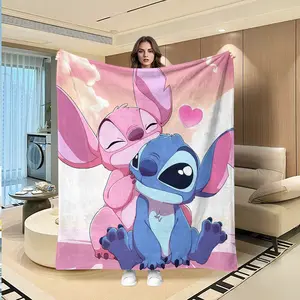 Stitch & Angel Creative Digital Print Flannel Blanket, Thanksgiving Valentine Christmas Gift, Holiday Gift Throw Blanket