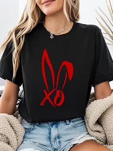 100% cotton Bunnie XO – Holiday Logo T-Shirt Casual Printed 100% Cotton Women T Shirt, Summer Tshirts Short Sleeve Graphic Tee Women Tops