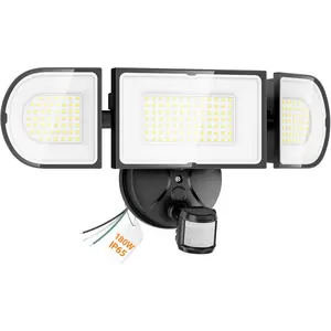180W Motion Sensor Outdoor Lights, 18000LM  LED Flood Lights Outdoor Wired, 6500K  Motion Lights for Outside, IP65  Exterior  Light, Black