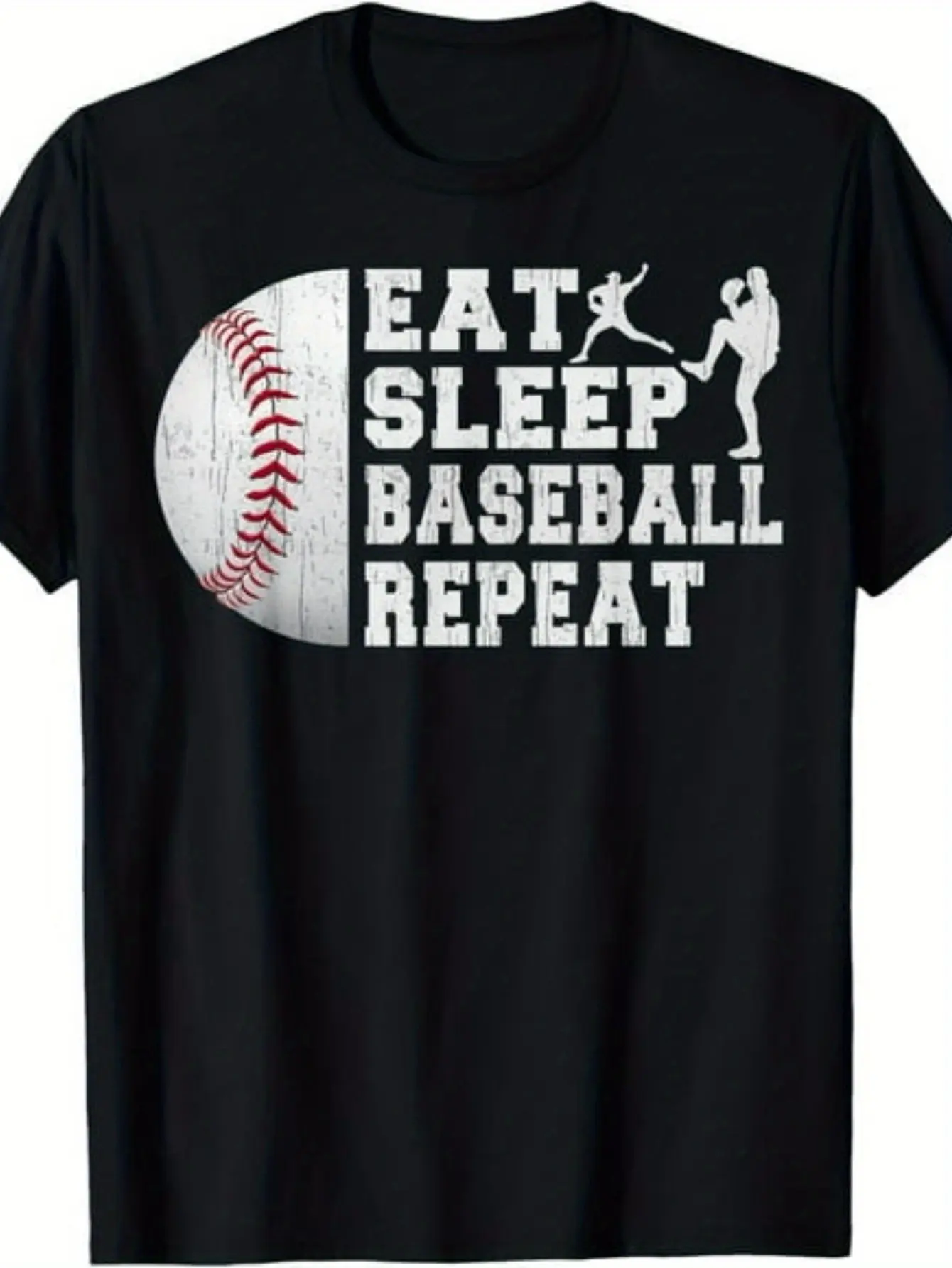 Eat Sleep Baseball Repeat Funny Baseball Men Boys unisex soft cotton short sleeve t shirt, vintage graphic casual tee for men women teens, perfect birthday holiday gift for camping travel gym daily street casual wear