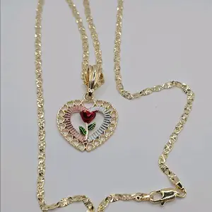 heart three colors with red rose regular chain style gold-plated 18"inches 24"inches available