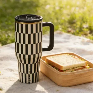 Hydrojug 40oz Black & White Checkerboard Insulated Tumbler - Easy-Clean, Large Capacity, Retro Modern Style for Commute, Road Trips Durable Travel Mug with Straw, Coffee Mug,  Water Bottle, Outdoor Drinkware Flasks, Mother's Day & Father's Day Gifts