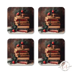 Vintage Books Christmas Coasters