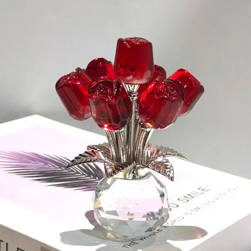 Whimsical Crystal Rose Bouquet with Vase - 5-Color Artificial Decorative Flowers, Home Decor for Bedroom, Office, Gift for Friends filler red carnation succulent Easter Simulation Plant Ornament