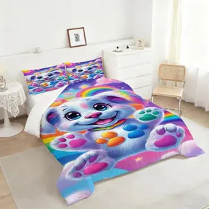 2/3Pcs Whimsical Puppy Rainbow Comforter Set, Colorful Bedspread with Digital Print, Cozy Quilted Bedding Set for Kids, Perfect for a Magical Bedroom or Playroom Décor!, 1 or 2 Pillowcase No Pillow Core