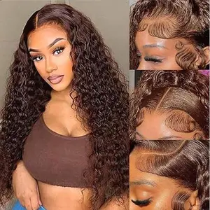 13x6 HD Deep Wave Lace Front Wigs Human Hair Colored Deep Curly Lace Frontal  Glueless Wig Brown Wig  for Women