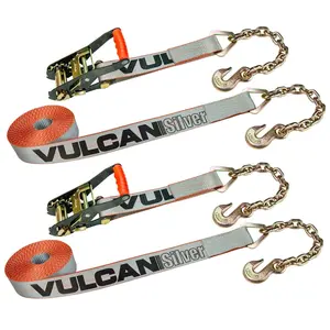 VULCAN Ratchet Strap with Chain Anchors - 2 Inch x 27 Foot - 2 Pack - Silver Series - 3,600 Pound Safe Working Load Durable Nylon Rope Adjustable Ropes Hardware Heavy Duty