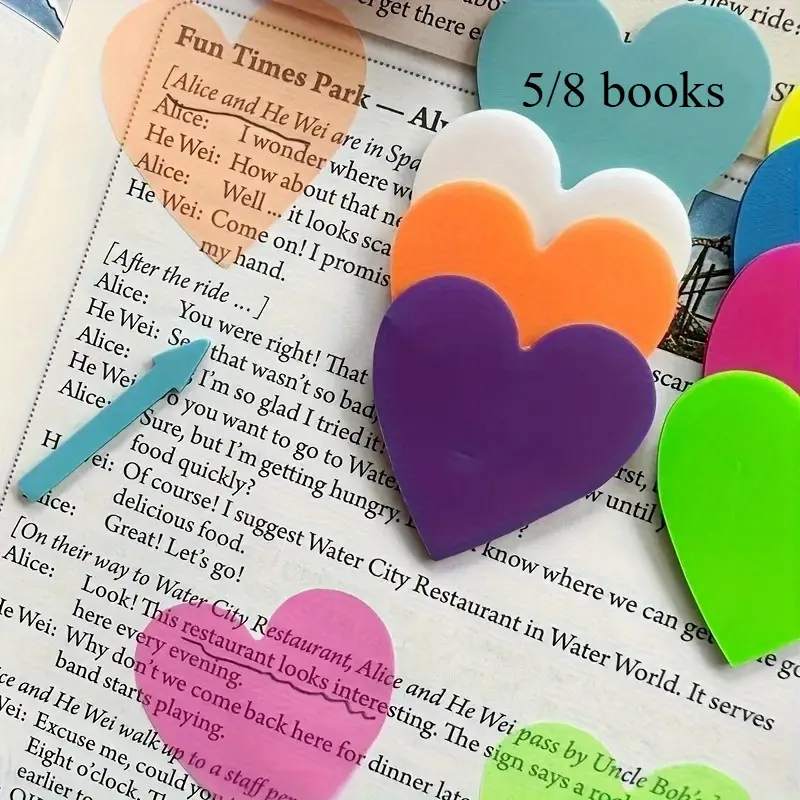 5/8 books Love-Embellished Transparent Sticky Notes - Adorable Clear Divider Tabs for Bookmarks, Journaling & Organization - Aesthetic Reusable Page Stickers, Perfect for Stylish Office, School & Study Needs, Sticky Index Tabs, Removable Dividers Tabs