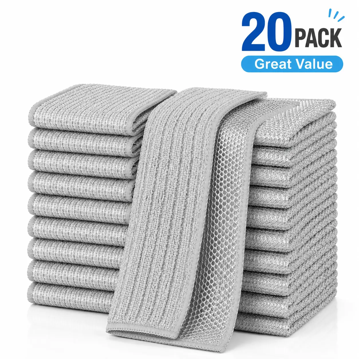 Dual-Sided Wire Dishwashing Rags (10/20 Pack) - Double-Layer Non-Scratch Scrubbing Cloths, Reusable Stainless Steel Mesh Towels for Dishes, Pots, Protects Nonstick Pans, Desk, Wall Cleaning, Stripe Design, Spot Clean Compatible, Drying Cleaning Cloths, So