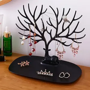 3-in-1 Jewelry Organizer Tree – Necklace, Earring & Watch Holder with Glass Tray – Space Saving Jewelry Storage Stand for Dresser & Vanity
