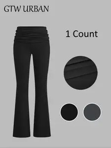 Women's Solid Color Ruched Waist Leggings, Casual Comfy   Trousers for Daily Wear, Ladies Bottoms for All Seasons
