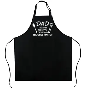Casual Adjustable Strap Polyester Waterproof Kitchen Apron with Pockets – "Best Dad Ever" Cooking Baking Gift for Dad, Birthday Father's Day Home Supplies Chef Apron