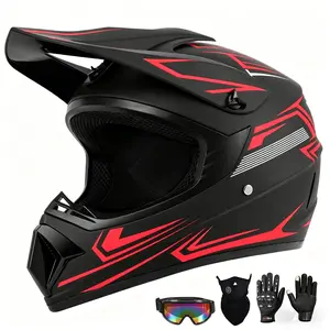 DOT Certified 4-Piece Motocross Helmet Set, Off-Road Dirt Bike Helmet for Adults Youth Kids, Fits ATV 4 Wheeler Motorcycle Street Bike Mountain Bike Outdoor Riding