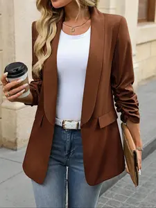 Women's Casual Commuter Long Sleeve Fitted Elegant Fashion Jacket, Stylish Chic Ladies' Outerwear for Daily Wear, Comfortable and Trendy Design