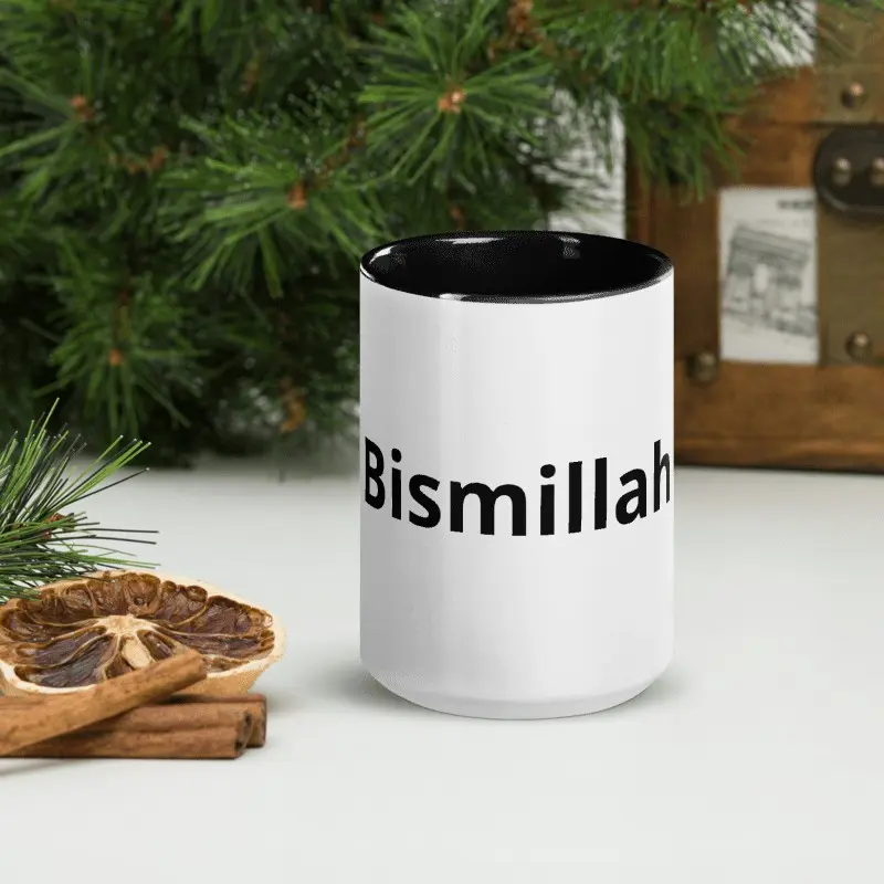 White Ceramic Bismillah Mug with Color Inside Coffee Drinkware Colorful Reusable Tea Tumbler Washable Cup ceramic coffee