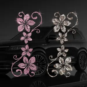 Shiny Four Vine Flower Car Decorative Sticker with Leopard Pattern, Self-Adhesive No Residue, Easy Installation, Suitable for Cars Trucks Motorcycles, Car Decals