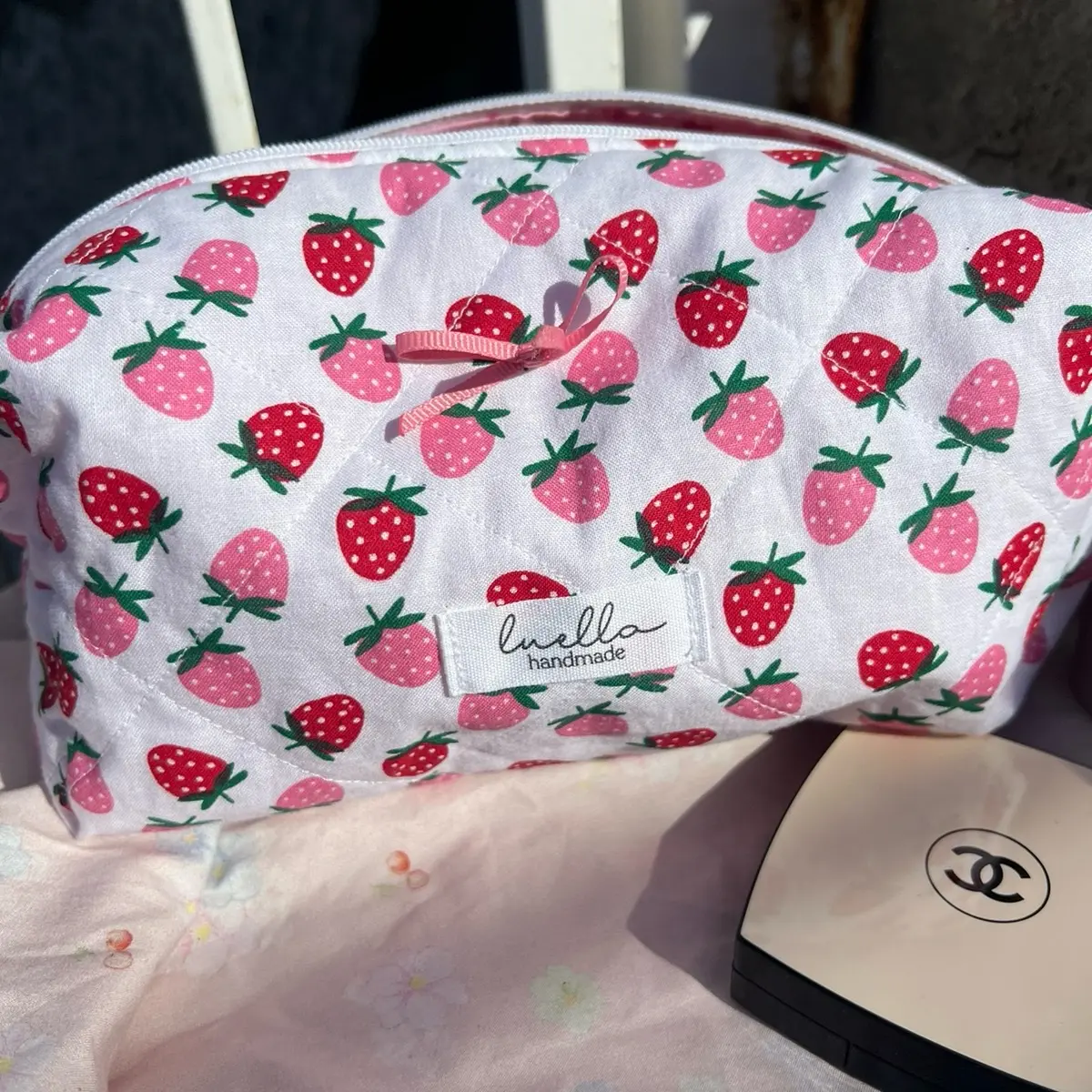Handmade Luella makeup bag in Summer Strawberry cosmetics case Large Capacity