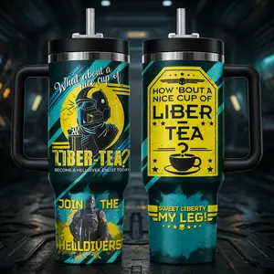 Serve Democracy: Helldivers 2 'Liber-Tea' Fan Tumbler - Keep Drinks Cold/Hot with This Epic Sci-Fi Shooter Art Mug - Perfect for Gifting Fellow Helldivers & Showing Your Love for Super Earth