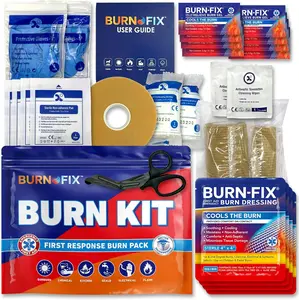 BurnFix Burn First Aid Kit - 25-Piece Set with Burn Gel,  Dressing, Gloves, Scissors, & More for Quick Relief from Sunburn, Electrical & Flame Burns Survival Supplies