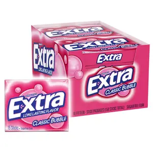 EXTRA Classic Bubble Sugar Free Chewing Gum, 15 Count (Pack of 10) Snack Protein