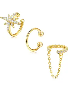 Gold Ear Cuff Earrings for Women Non piercing Hypoallergenic Ear Cuffs Silver/Gold Non Tarnish Clip on CartilageFake Earring Set, Trendy Jewelry, High Quality Earrings 3pcs Earcuff