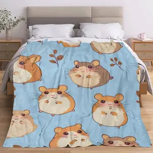 A Cute Hamster Print Flannel Blanket, Shawl, Soft and Comfortable Plush Throw. Perfect as a Birthday Gift, New Year Gift, or Christmas Gift for Boys, Men, Girls, and Women. Suitable for Beds, Sofas, Living Room Decor, Travel, Camping, and All Seasons
