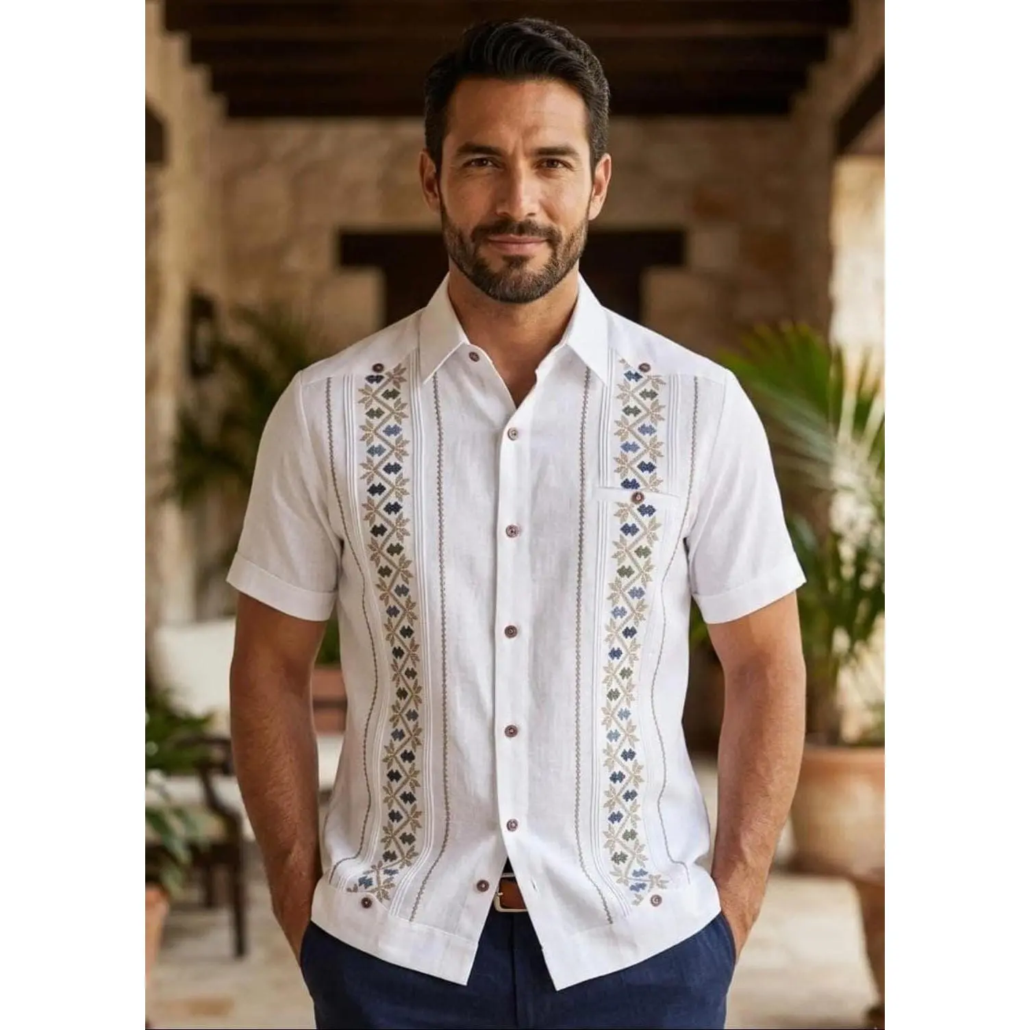 White Men’s Guayabera Espiga