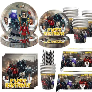 Skibidi Toilet Birthday Party Decoration Toilet Man Latex Balloons Tableware Plate Backdrop For Kids Party Supplies Cake Topper