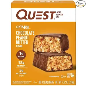 Quest Nutrition Crispy Chocolate Peanut Butter Hero Protein Bar, 18g Protein, 1g Sugar, 3g Net Carb, Gluten Free Protein Snack, Keto Friendly, 4 Count