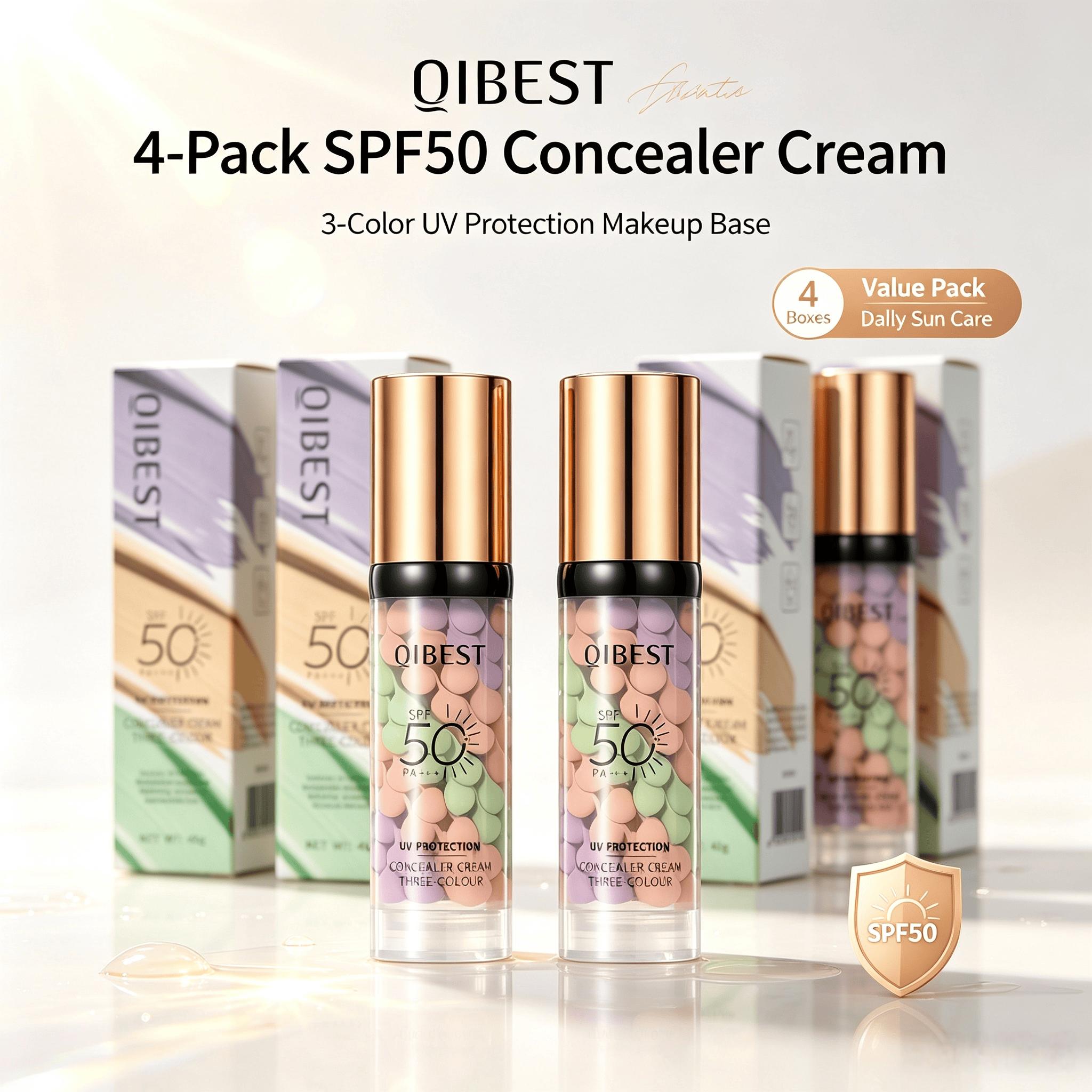 Three-Color Protective Isolation Cream with SPF 50 Coverage, Brightening & Oil-Control Moisturizer for Color Correction, Waterproof & Sweatproof Makeup Base,sunscreen