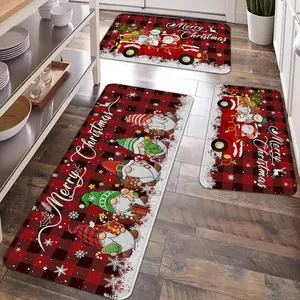 2/3pcs Christmas Kitchen Carpet Floor Mat, Cute Dwarfs, Santa Claus Flannel Floor Mat, Christmas Tree Pattern Anti slip Floor Mat, Kitchen Rugs Sets, Suitable for Kitchen, Entrance Doors, Laundry Room, Bathroom, Living Room, Room Christmas Decoration