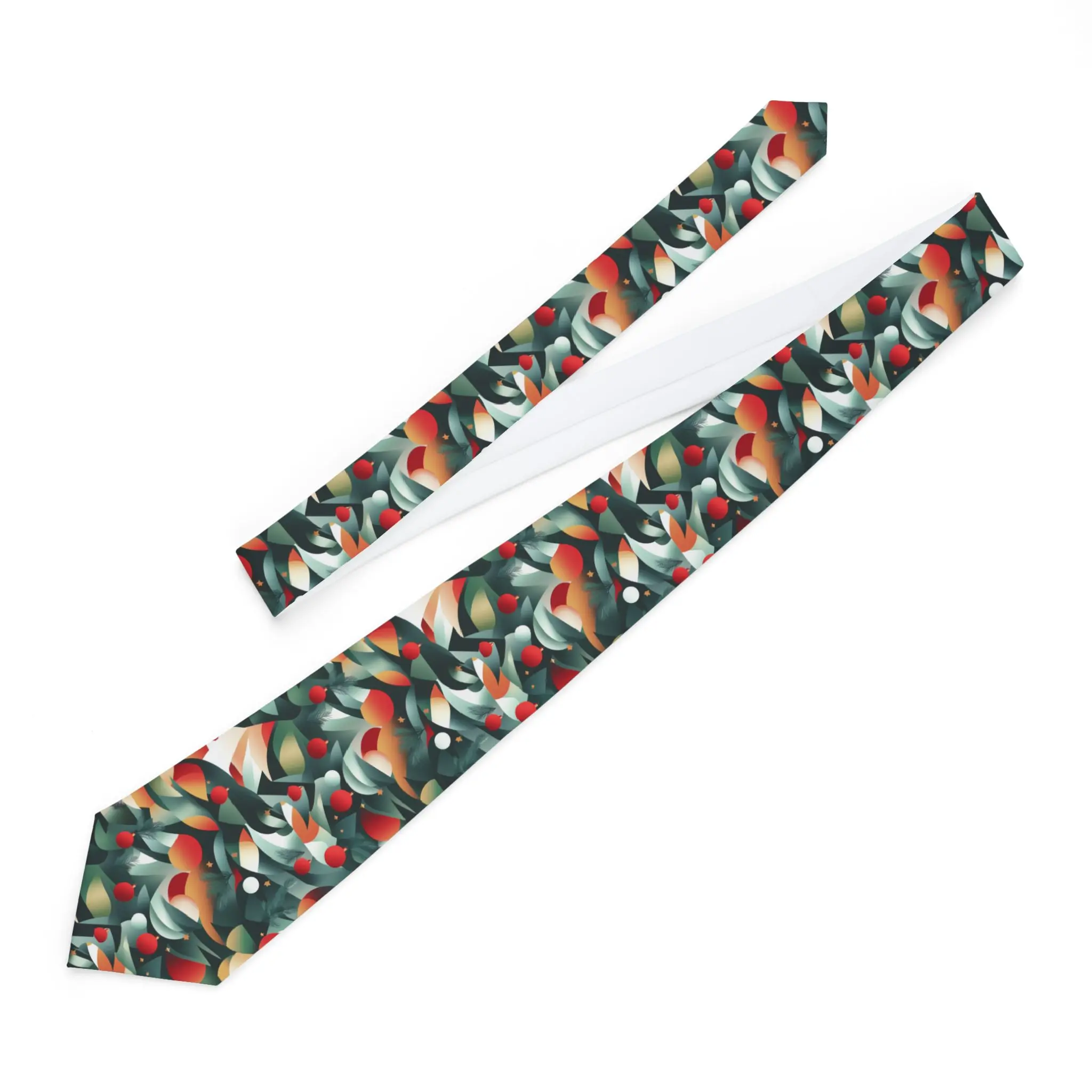 Necktie, Festive Christmas Ornaments & Abstract Trees Design, Holiday Necktie, Christmas Tie, Festive Neckwear, Stylish Xmas Gift