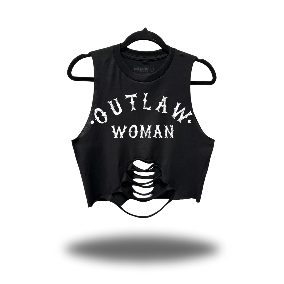 TheDriveClothing Outlaw Woman Road Rash Black Belly Middle Spine Crop Tank – Vintage Streetwear Graphic Crop Top, Women’s Oversized Y2K Grunge Biker Fashion Cotton Tank Outfit Apparel