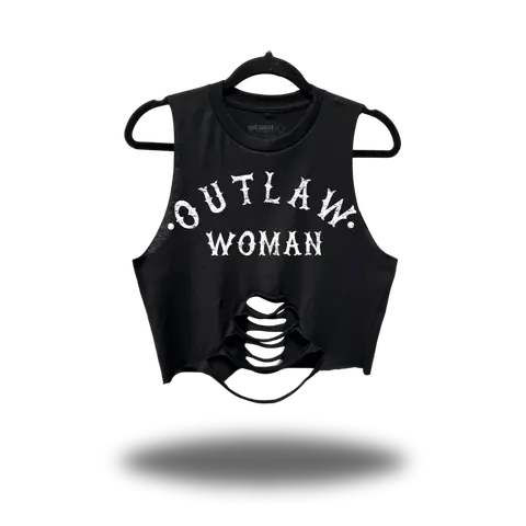 TheDriveClothing Outlaw Woman Road Rash Black Belly Middle Spine Crop Tank – Vintage Streetwear Graphic Crop Top, Women’s Oversized Y2K Grunge Biker Fashion Cotton Tank Outfit Apparel