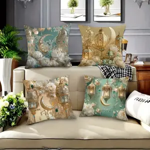 4-Piece Floral Crescent Tea Pot Pattern Pillow Covers, 45x45cm, Short Plush Material, Hidden Zipper, Indoor Outdoor Decor