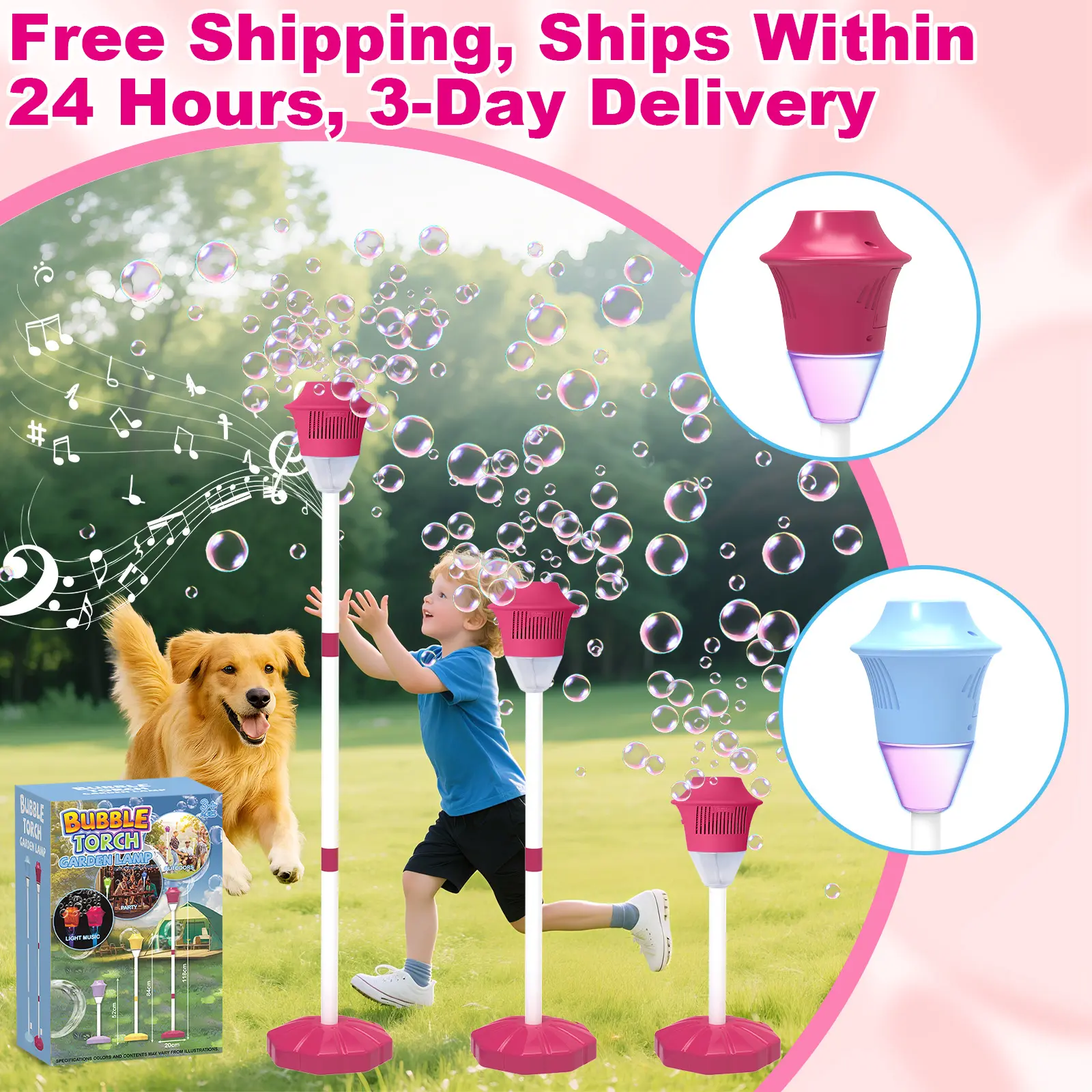 Automatic Bubble Maker Toy for Unisex Kids - Party Lights, Music, Adjustable Height, Massive Bubbles, Battery-Powered Cells for Outdoor & Birthday Party Use