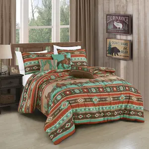 6-Piece Western Comforter Set – Southwestern Cowboy & Aztec Pattern Bedding, Turquoise Rustic Lodge Bedroom Set – Queen, King, Cal King