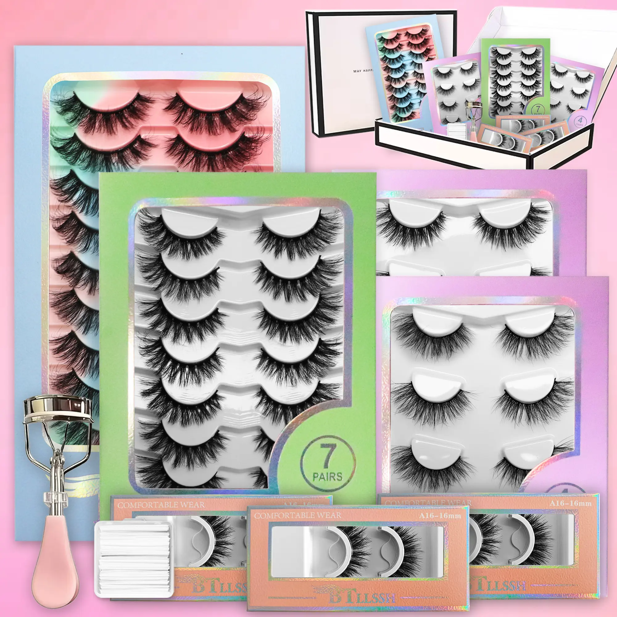 BTLLSSH 28 pairs of natural mink faux eyelashes, luxuriousWeightless Strip Lashes, Cruelty-Free& Vegan Mink Eyelash, Vivid 3D Effect, Reusable & Easy toApply, Mink-Like False Eyelashes