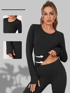 Women's Long Sleeve Activewear Top, Athletic T Shirt, Round Neck Thumb Hole Design, Quick-Dry Breathable Fabric, Ideal for Running & Gym Workouts