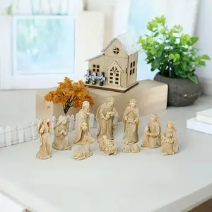 10pcs Christmas Nativity Scene Figurines, Religious Resin Decor with Mary, Joseph, Jesus & Shepherds, Artistic Home & Church Decoration Gift Set