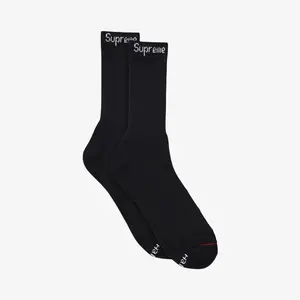 Supreme x Hanes Cushion Crew Socks (1 Single Pair of Socks) Black - Comfortable Comfy Cozy Cotton Unisex for Mens Womens GS Kids Young Junior Holiday Christmas Gift Stocking Stuffer