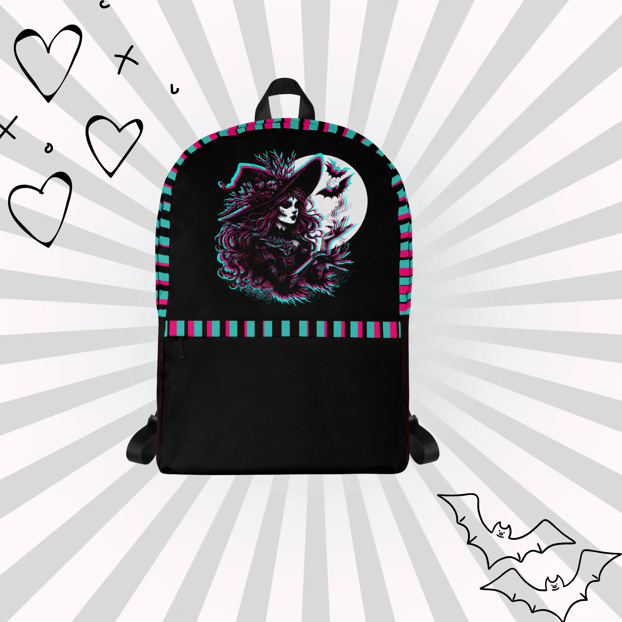 DreamSage Neon Gothic Witch Backpack - 100% Polyester, 4 Gallons Capacity, Water-Resistant, Large Inside Pocket, Hidden Back Pocket, Silky Lining, Ergonomic Straps