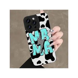Lightning MAMA Cow Milk Pattern Mobile Phone Case, Durable Shockproof Case For IPhone 16 15 14 13 12 11 Pro Max Mini, Mother Leopard Design, Perfect For Mother's Day Gift