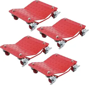 Gaomon 4-Piece Carbon Steel Heavy Duty Tire Wheel Dolly Set, 6000 lbs Capacity, 16"x13" Red Car Mover with Antiskid Plate, 360-Degree Swivel Wheels, Handle