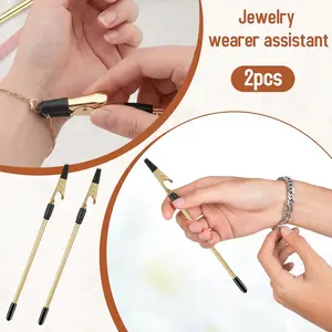 2 Pcs Bracelet Helper Tool with Non-Slip Tips, Stainless Steel Portable clip Helpers, Quick Release Fastening Equipment, Closures, Easy to Put on Yourself Jewelry Clasp Helper for Necklace & Bracelet, for Necklace, Watch Band, Ties, Zippers, Keychain