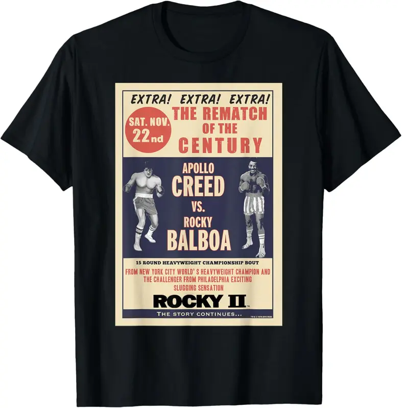 Rocky Creed Vs Balboa Rematch Of The Century Poster Funny t-shirt Men's crew neck casual T-shirt  Men's 100% cotton Heat Transfer 180g T-shirt,Perfect for casual outings, parties and casual wear, funny t-shirts,gift for boyfriend,black white tee