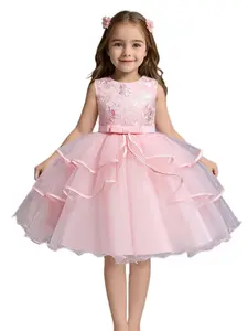 Girl's Floral Jacquard Tulle Dress, Elegant Romantic Sleeveless A Line Dress for Party Performance Wedding Guest, Kids Clothes for All Seasons, Floral Print Dress